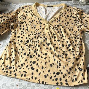 BTFBM 2XL Tan Animal Print Long Sleeve V Neck Blouse